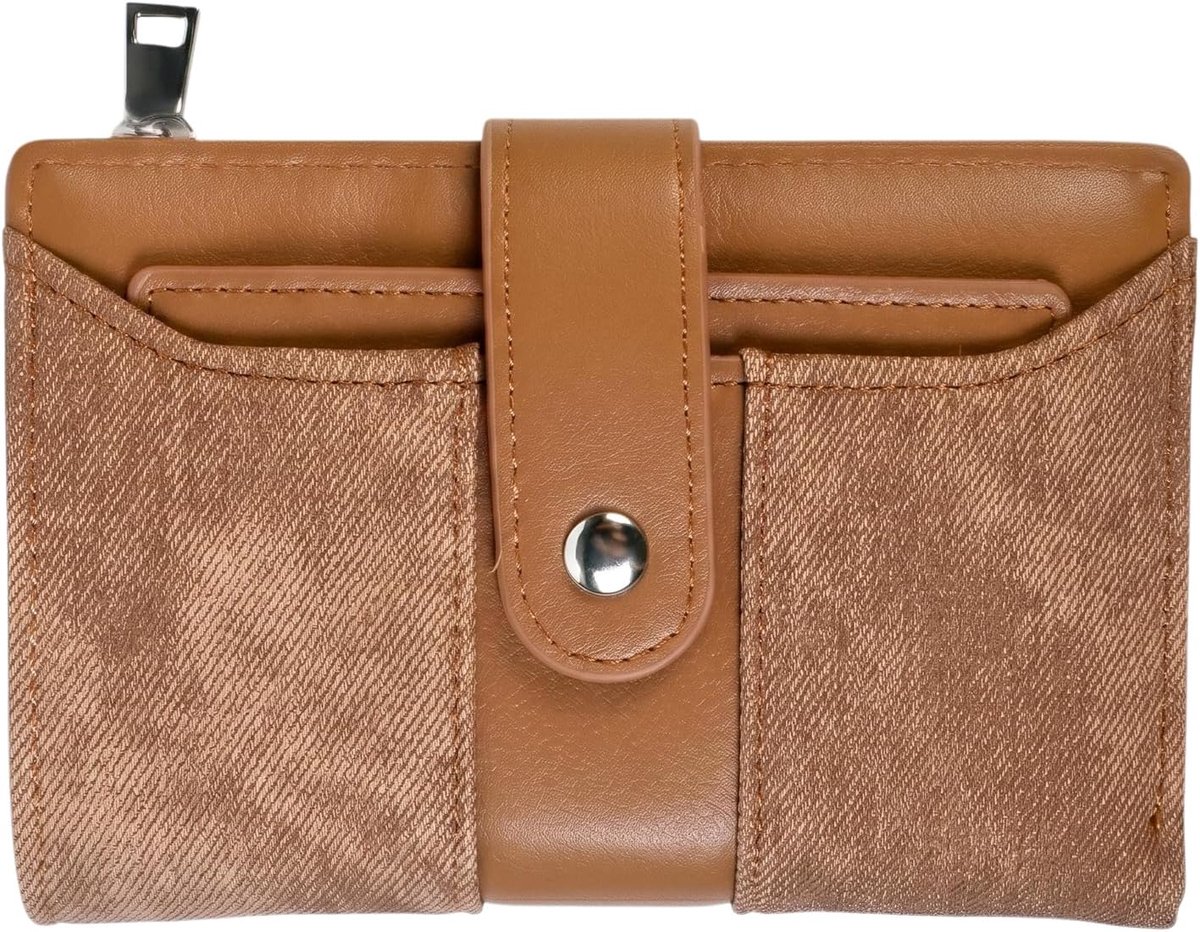 Damesportemonnee van PU-leer, vak met ritssluiting, meerdere kaartsleuven, 14 × 9 × 4 cm, voor werk, reizen of als cadeau voor jou, donkerbruin, 14 × 9 cm, Hedendaags
