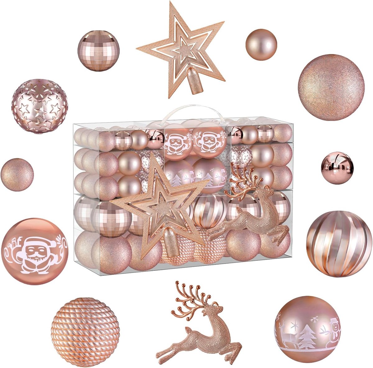 Kerstballen, Roségoud, Kerstboomversiering, Plastic, Kerstboomballen, Dennenboomballen