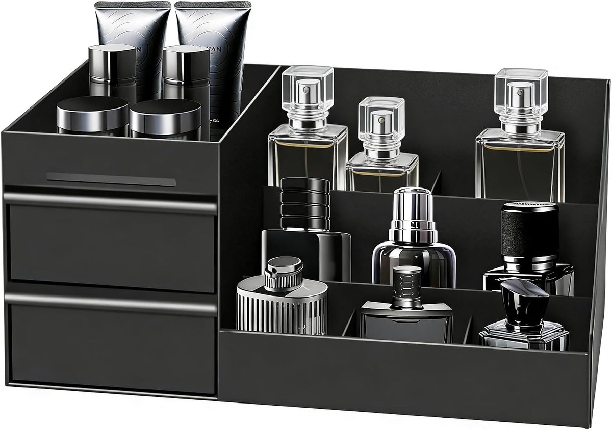Make-up en huidverzorging organizer, beauty opslag, opbergdoos voor badkamer, kaptafel, herenkast, parfumplank en parfumorganizer (zwart)