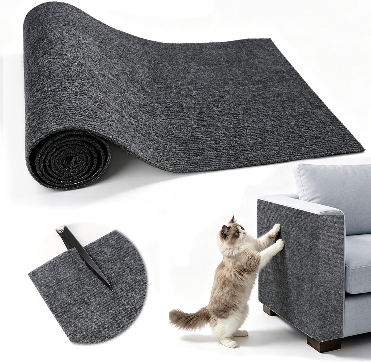 Krabmat zelfklevend 300x30 cm krasbescherming zitbank kat uit te snijden DIY krabmat kat voor kasten bedden krabboom zitbank krasbescherming kat (donkergrijs)