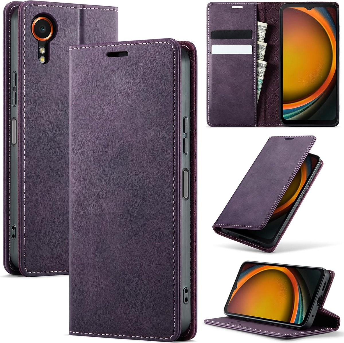 Hoesje voor Samsung Galaxy Xcover 7 5G, magnetische Flip case, opvouwbaar standfunctie Cover beschermhoes met kaartsleuf en portemonnee, leren hoes voor Samsung Galaxy Xcover 7, Paars