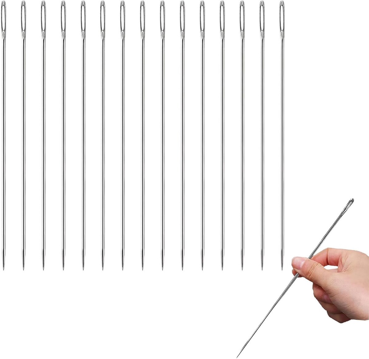 14 stuks 15 cm professionele stofferingsnaald, grote oog hand naainaalden met naald opslag buis, 15 cm lengte 1,6 mm dikte, stiknaalden voor reparatie stiksels en thuis knutselen projecten