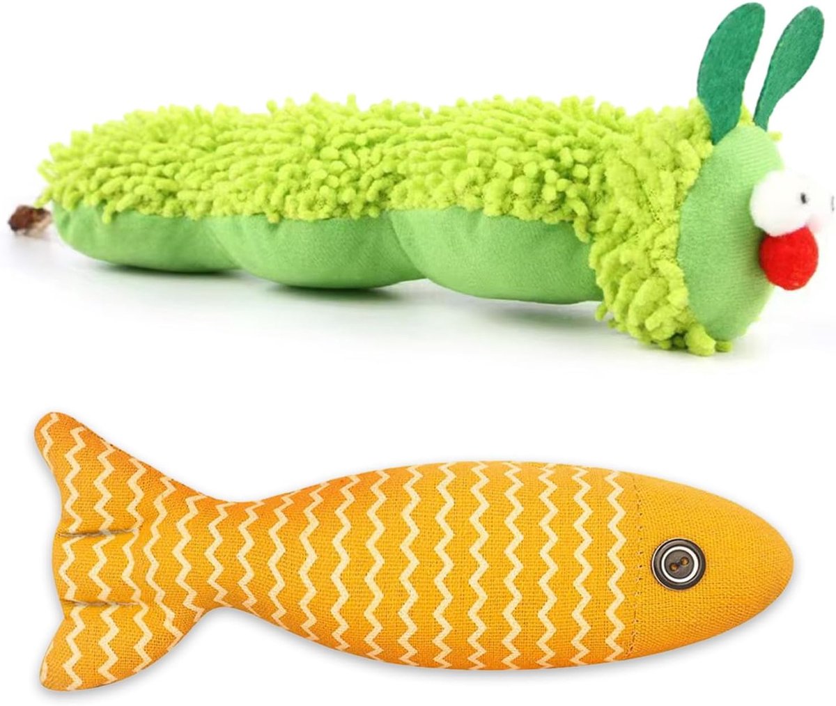 2 Katten Speelgoed Kussens, Caterpillar En Linnen Vis Vorm, Met Kattenkruid, Krasbestendig En Bijtbestendig, Grappig Katten Speelgoed Voor Huisdieren, Katten Entertainment Accessoires.