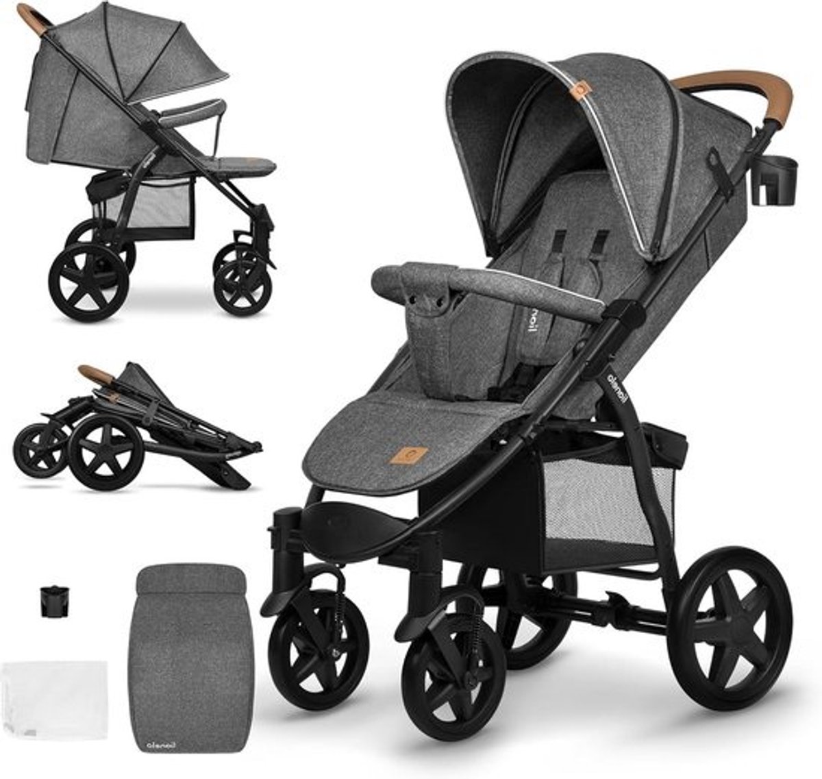 Lichtgewicht ANNET Kinderwagen - Eén hand opvouwbaar, verstelbare rug/voetsteun, grote wielen, XXL luifel, voetenzak, klamboe, tot 22 kg - Veilig & comfortabel voor baby's and peuters