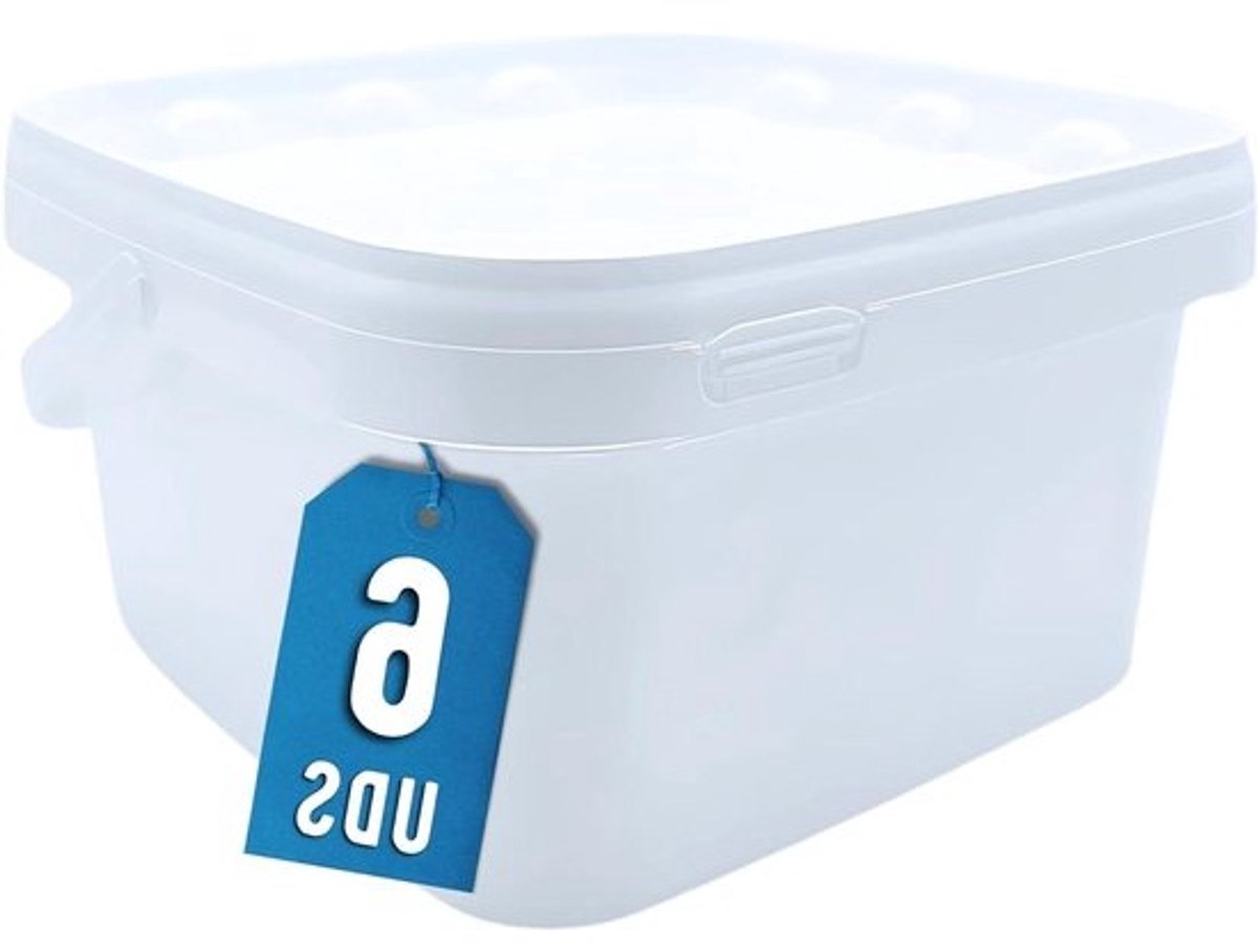 • 10 Witte Polypropyleen Emmers 25 L - 20x20x11 cm. met Eeksel. Luchtdichte Voedselcontainers. Handvat en Stapelbaar. BPA-Vrij Ontwerp.