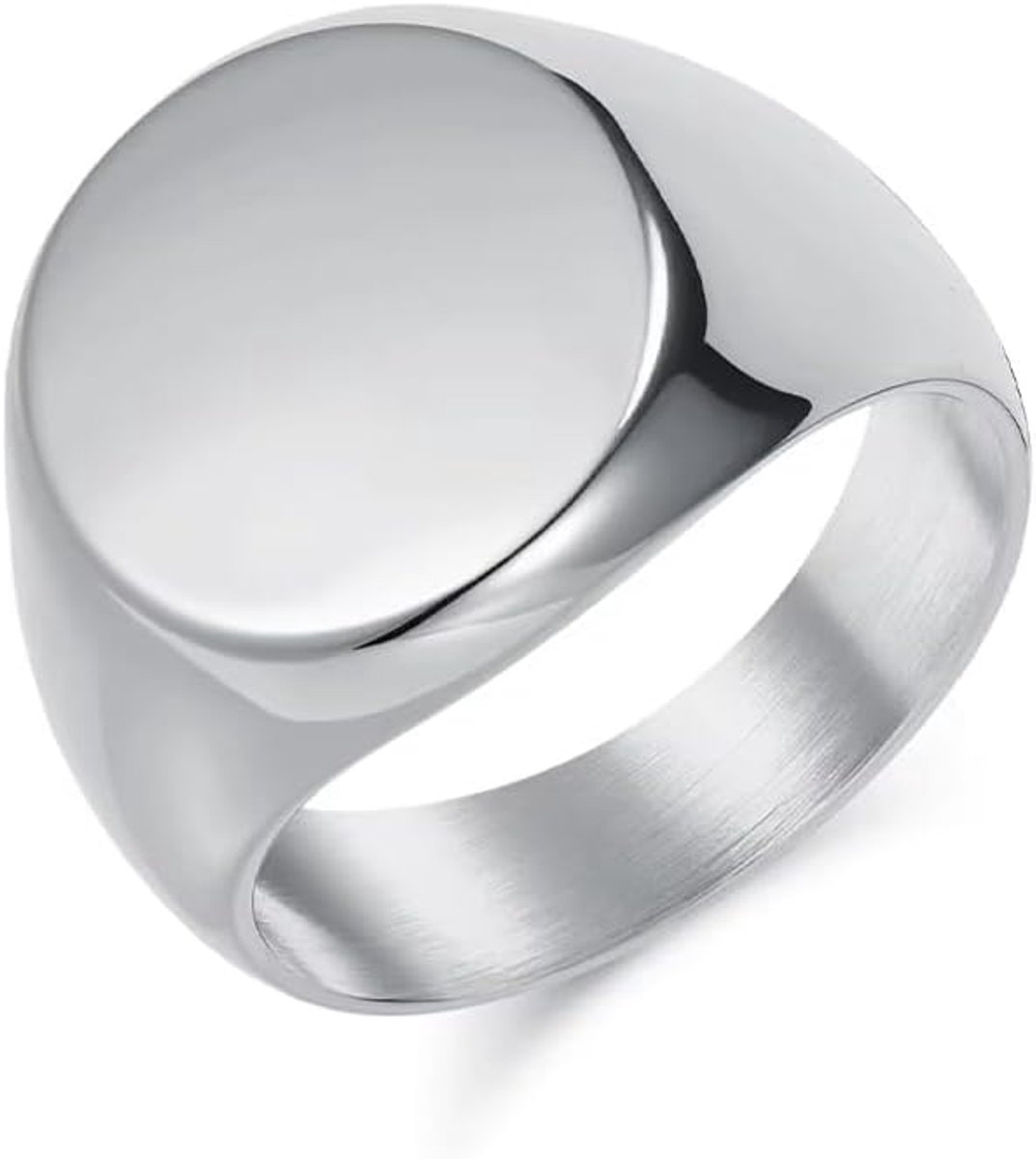 Zegelring van roestvrij staal, rond, 17 mm, platte bovenband, maten 58, 60, 62,64, zilver, zwart, goud