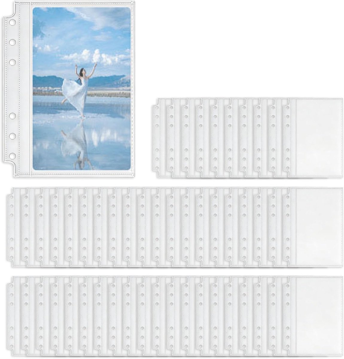 50 stuks A6 transparante hoezen A6 waterdicht PP 6 gaten zonder ritssluiting voor foto's, facturen, kaarten