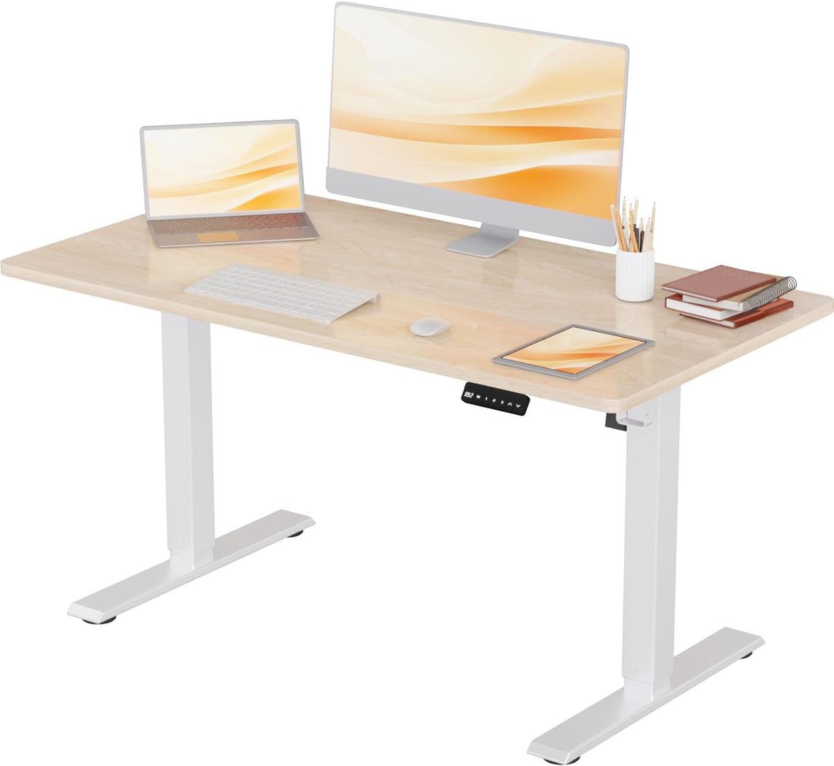 Devoko In hoogte verstelbaar bureau, elektrisch bureau, in hoogte verstelbaar, ergonomische statafel, computertafel, 110 x 60 cm, beige