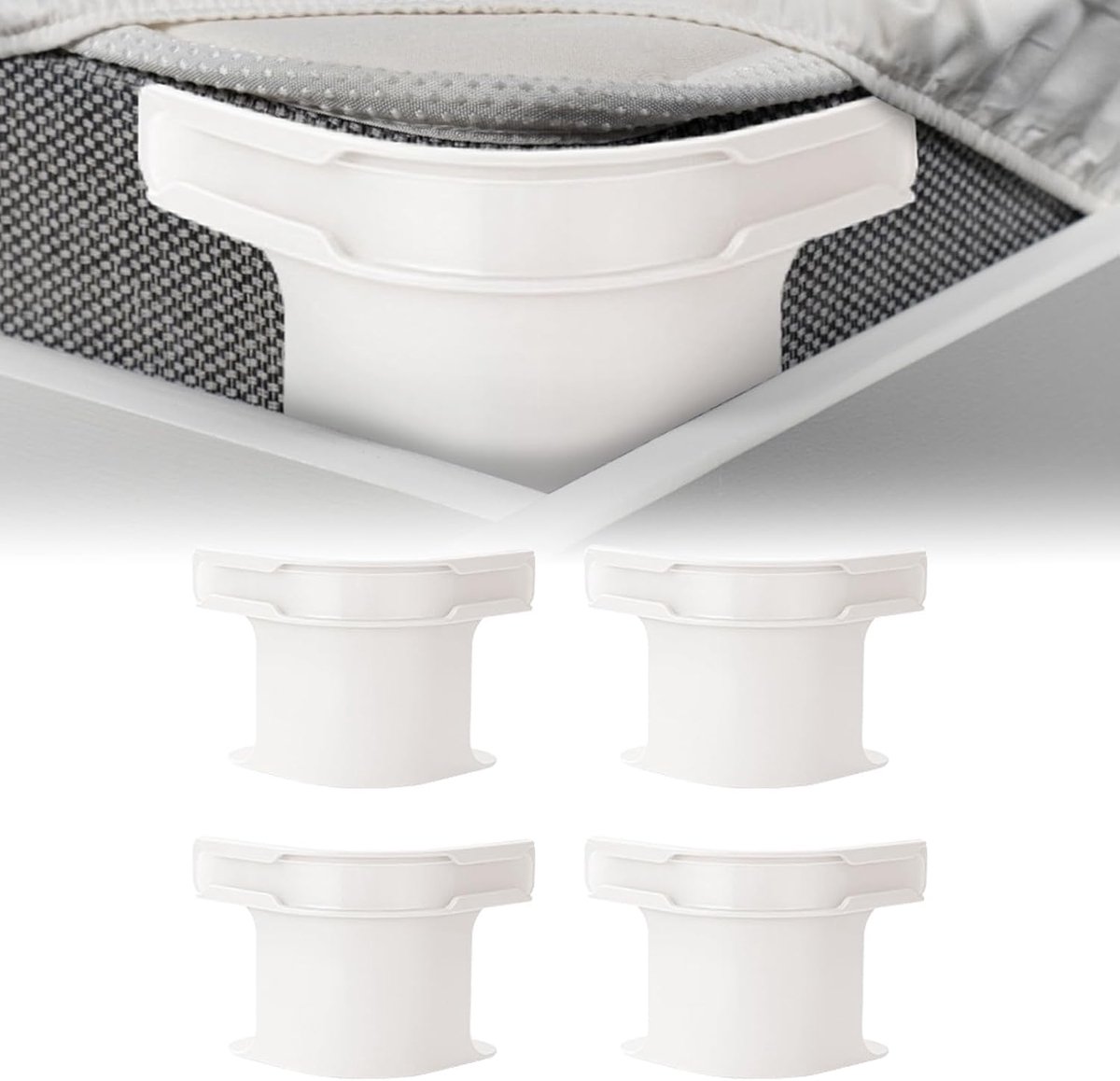 YAGXIG 4 Hoeslakenclips - Hoeslakenhouder - Hoeslakenhoekspanner - Antislip en verschuivingsbestendige matrasclips - Onzichtbare gespen in de vier hoeken - Antislip matrasclips voor hoeslakens - Wit - Met bevestigingsstrip