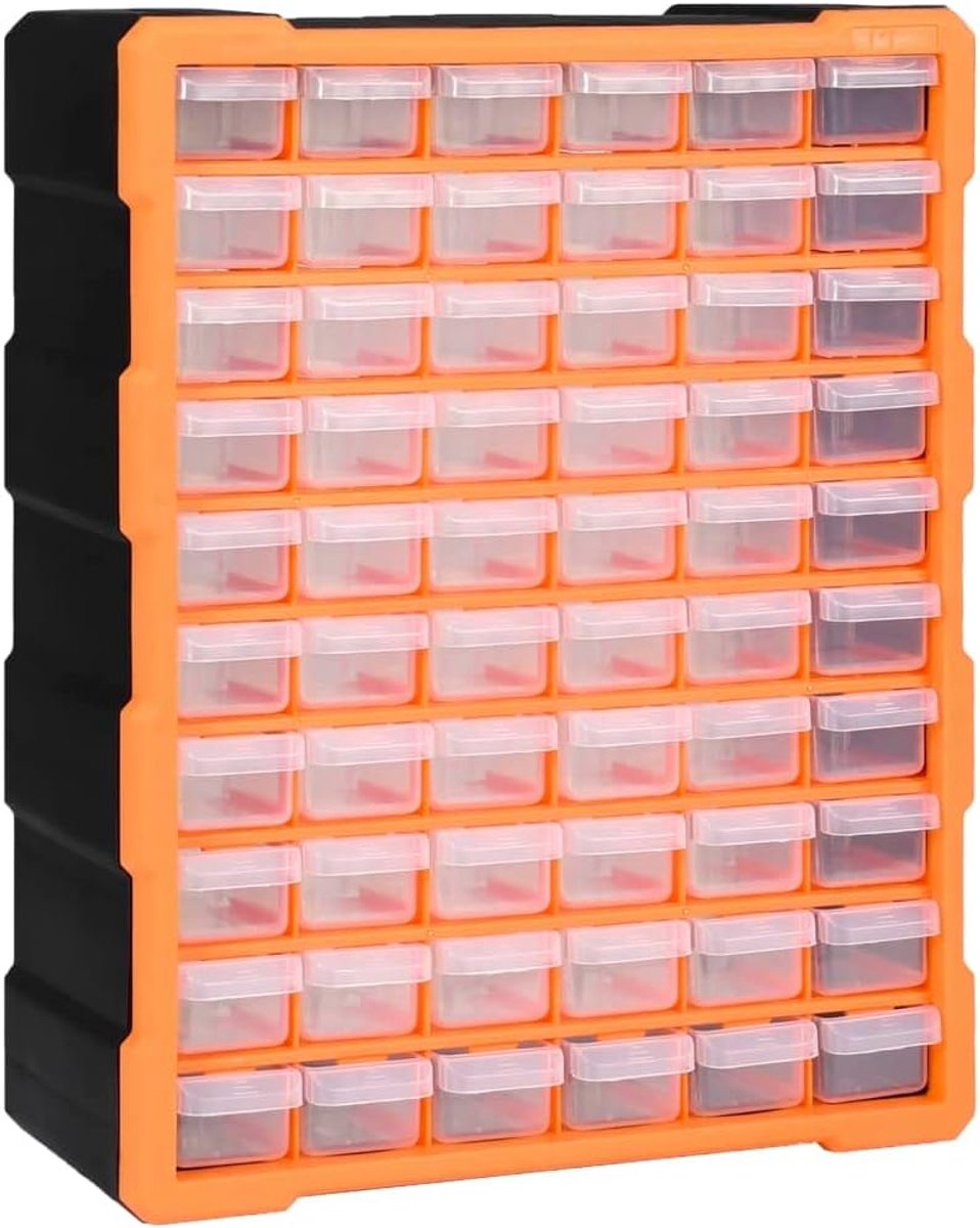 Magazine voor kleine onderdelen met 60 laden, gereedschapskast voor garage en werkplaats, sorteerdoos van slagvast kunststof, 38 x 16 x 47,5 cm