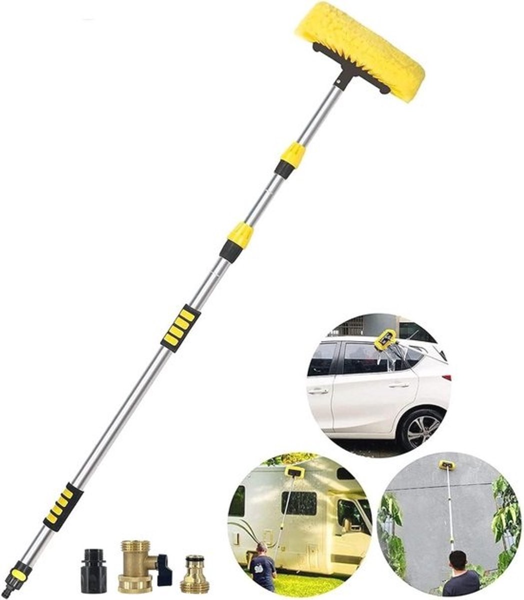 Telescopische Autowasborstel met Lange Steel - 12 Voet Waterdoorlatend en Krasvrij voor Auto's en Vrachtwagens