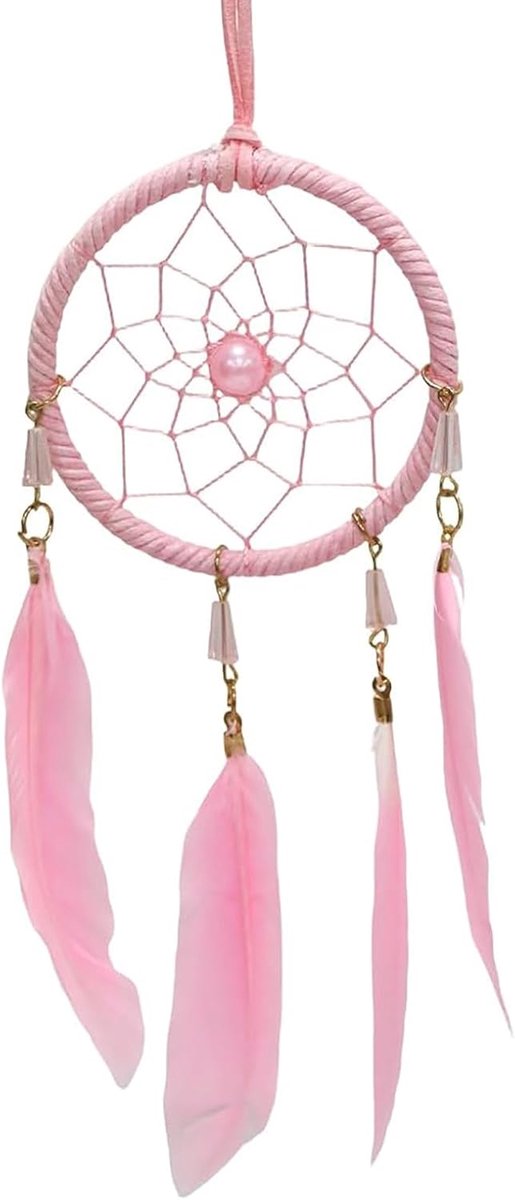 Dromenvanger, handgemaakt, kersenroos, met veren, wanddecoratie, boho chic voor slaapkamer en woonkamer, hangende ornamenten voor binnen en buiten, cadeau voor meisjes en volwassenen
