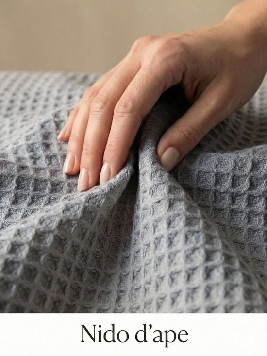 O-day Badjas voor heren, van 100% katoen, met capuchon, zakken en riem, honingraatpatroon, licht, S-XXL — afbeelding 2