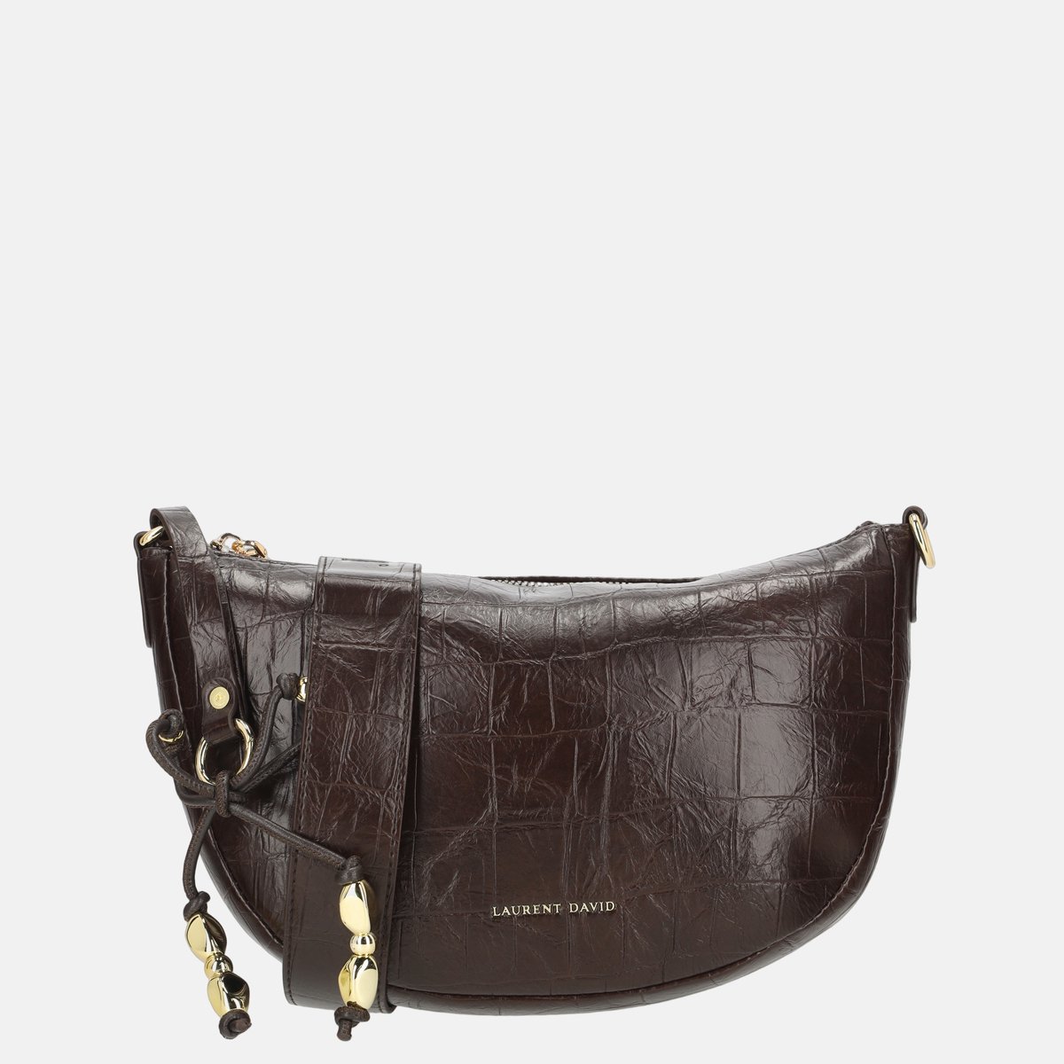 Laurent David Lauren crossbody tas croco donkerbruin