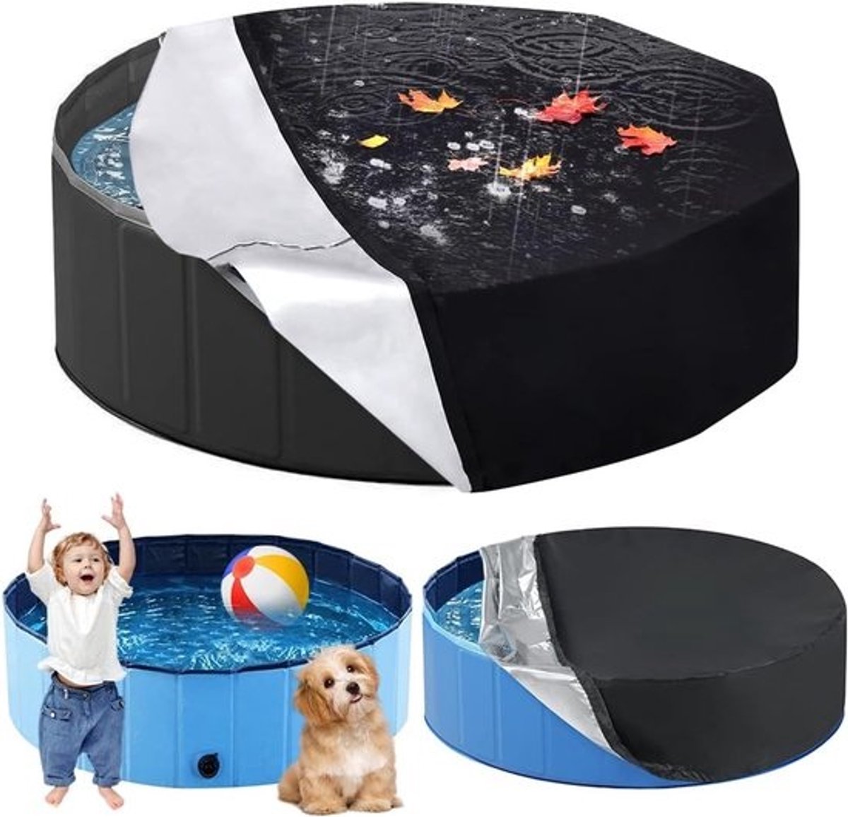 Ronde Afdekking voor Zwembad van Honden en Kinderen, 160 x 30 cm, UV-bestendig en Opvouwbaar met Trekkoord