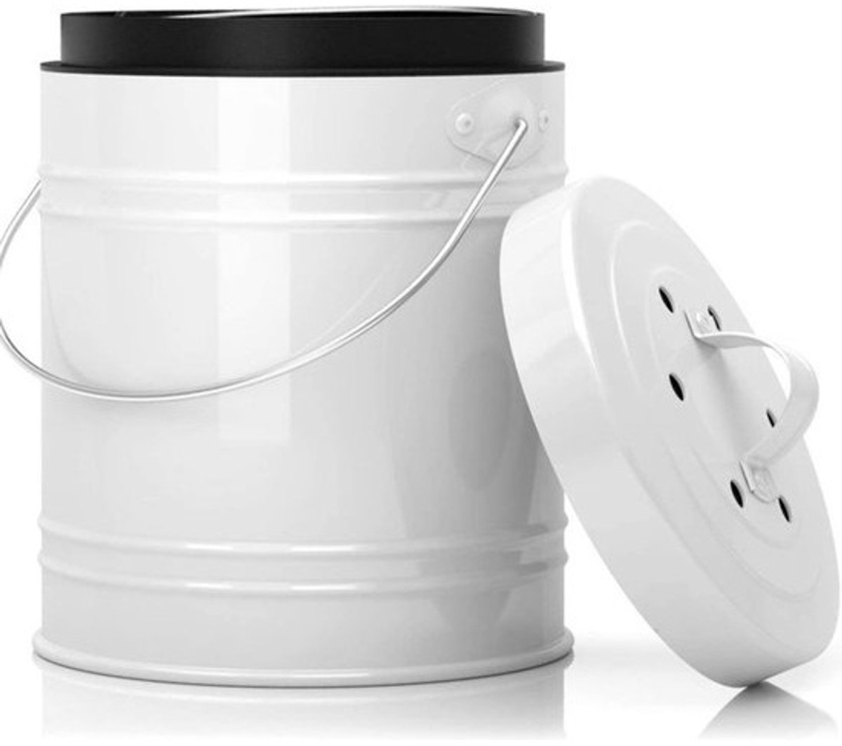 Biologische prullenbak keuken aanrecht 5 liter compostemmer met actief koolfilter in de deksel metaal vaatwasmachinebestendig