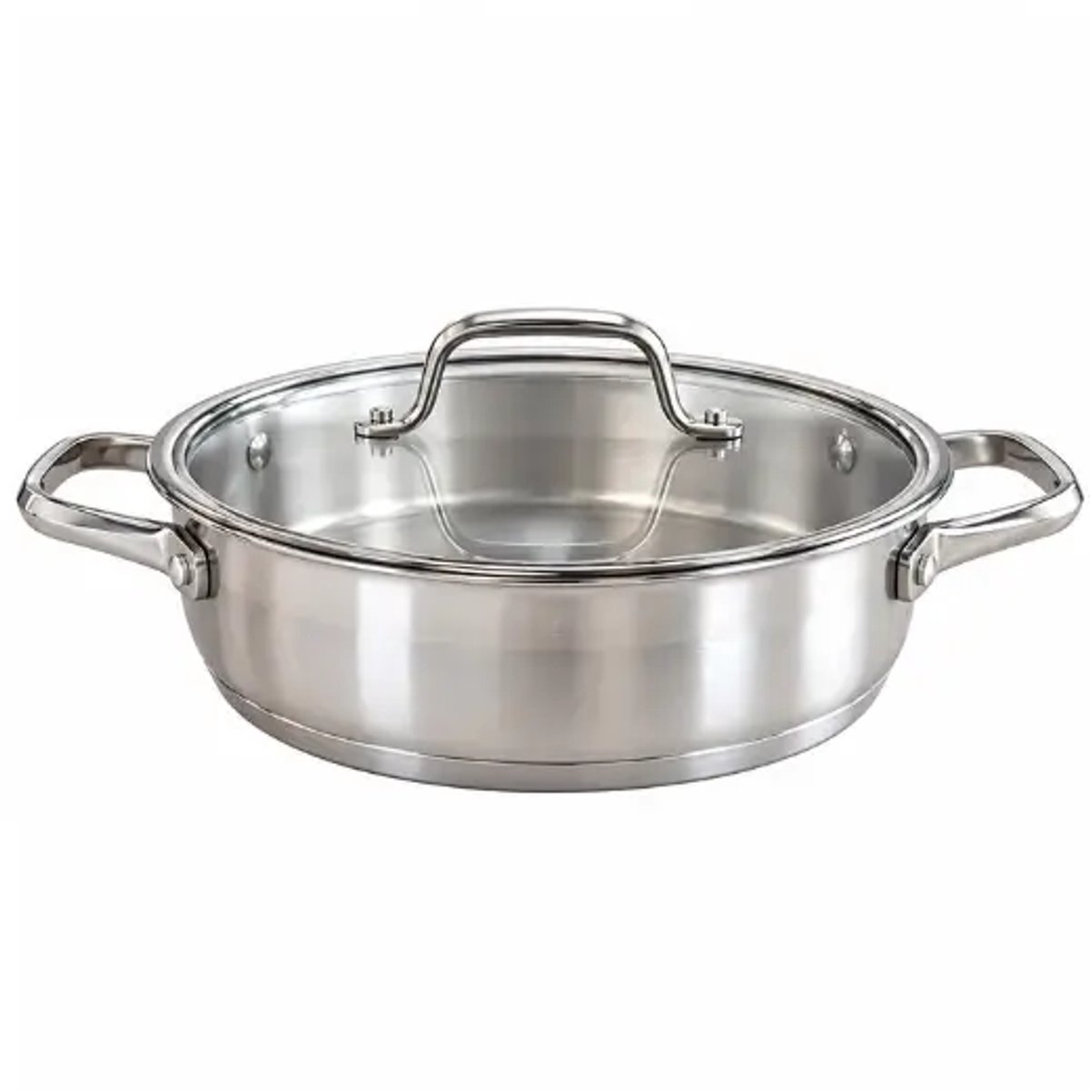 Bavary – RVS braadpan – 18/10 – capsulebodem – 24 cm 6 cm diep – zilver – glazen deksel