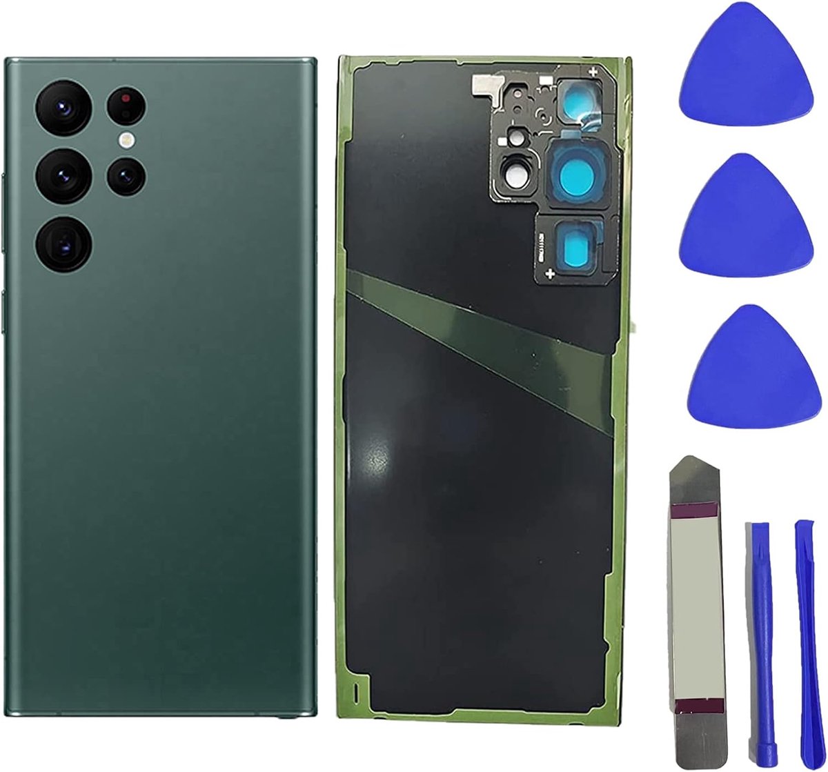 S22Ultra Behuizing Deurpaneel Cover Vervanging voor Samsung Galaxy S22 Ultra Achterkant Glas met Gereedschap Tape en Camera Lens + Gereedschap (Groen)