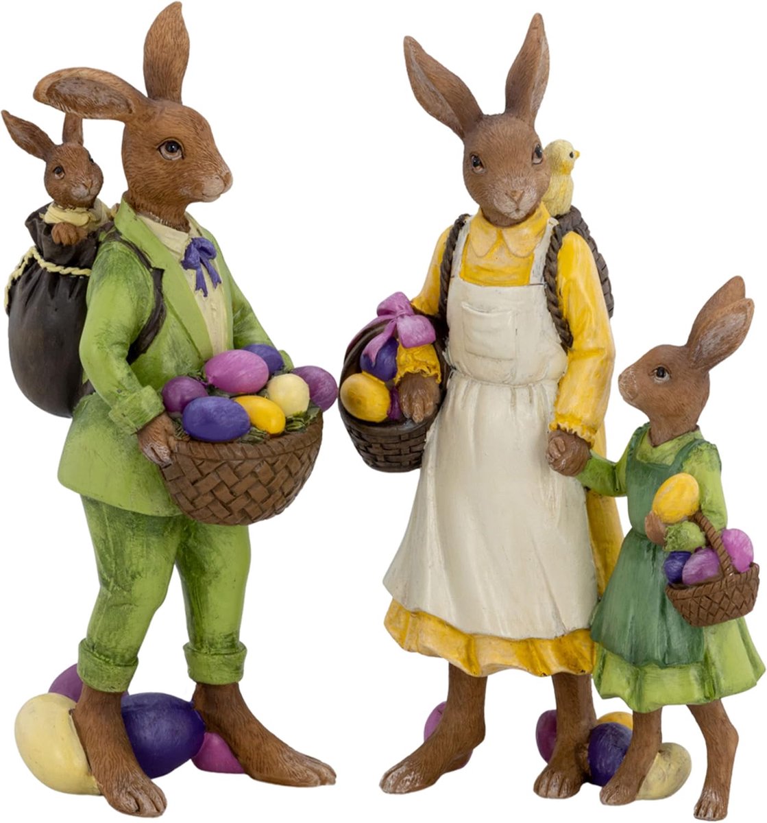 Paashaas familie 2-delig Mama & Papa met kinderen van polyhars - hazen om neer te zetten - decoratief voor Pasen