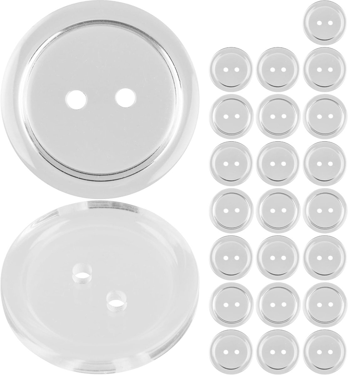 Knopen voor kleding, 24 stuks, 2 gaten, Ø 25,4 mm, transparant, polyester, maat 40 l, harsknopen voor jas, mantel, hemd, poloshirt, doe-het-zelf knoop kunsthars, wasknopen, basisknopen, knutselknopen