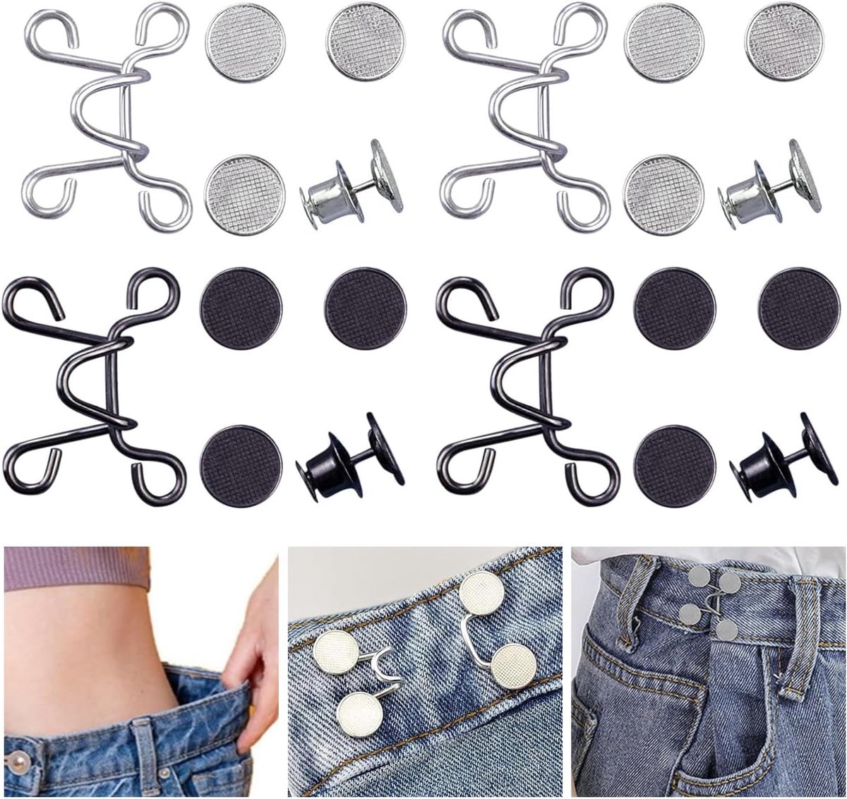 Knoop voor broek, 4 stuks, 32 mm, nagelvrije heupgesp, verstelbaar, geen naaiknopen, jeansknoop, verstelbare heupgespen, jeans, instant knopen voor jeans, broeken, strakheid