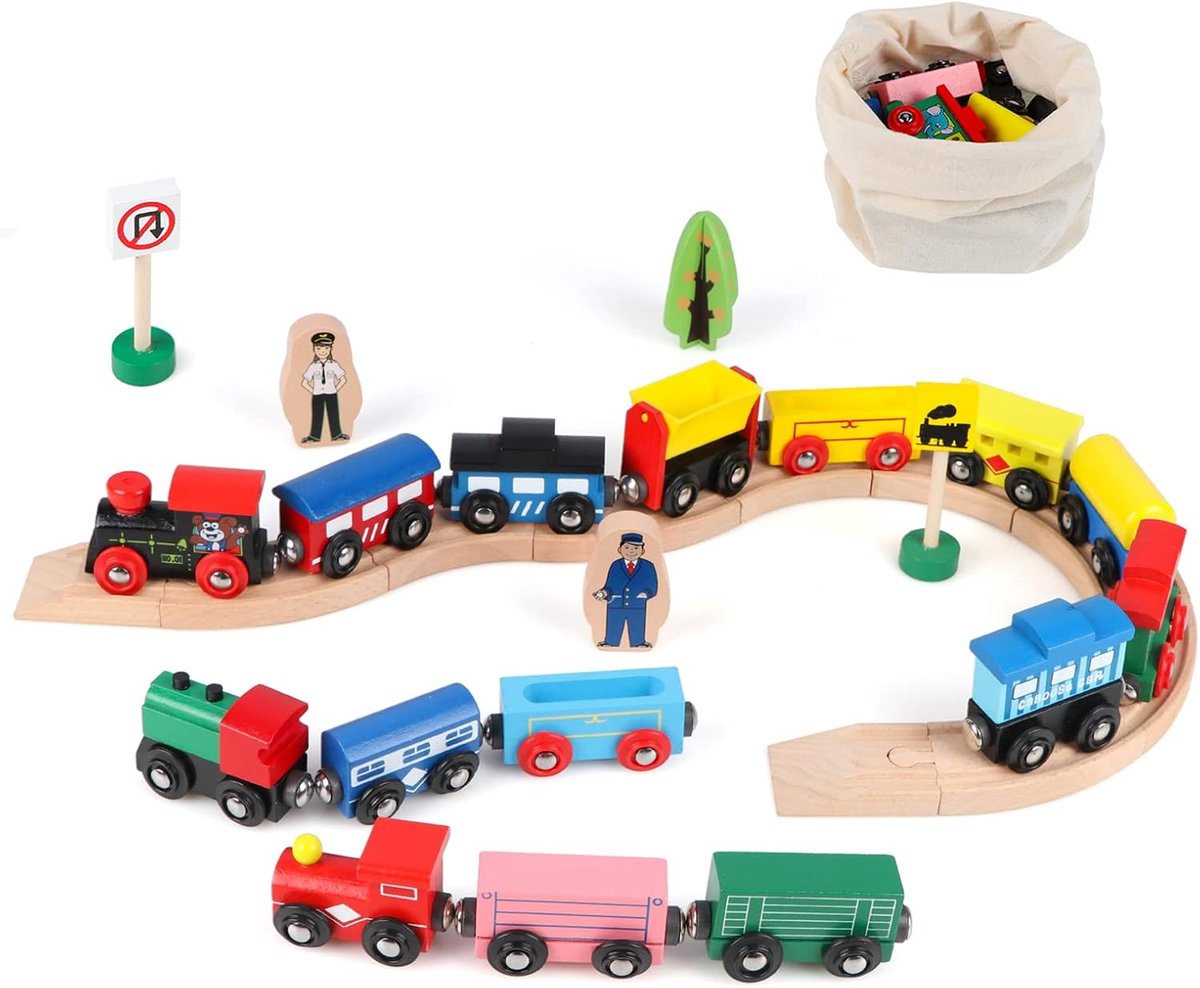 Treinwagons set, 15 auto's, 10 tracks met opbergtas, voor kinderen, peuters, compatibel met de belangrijkste merken spoorwegrailset