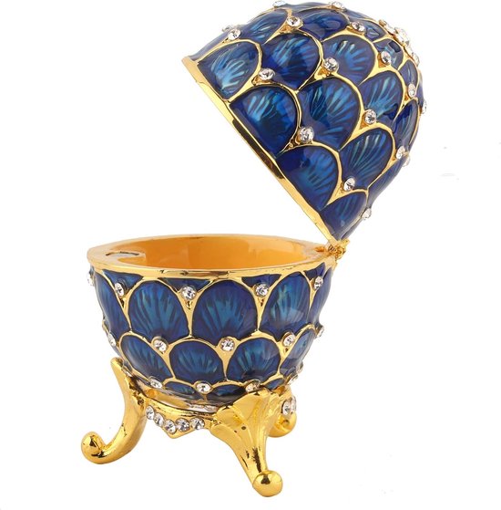 Geëmailleerde Faberge Ei Stijl Decoratieve Pasen Gift Scharnierende Sieraden Snuisterijdoosje voor Unieke Home Decor(Blauw) — afbeelding 5