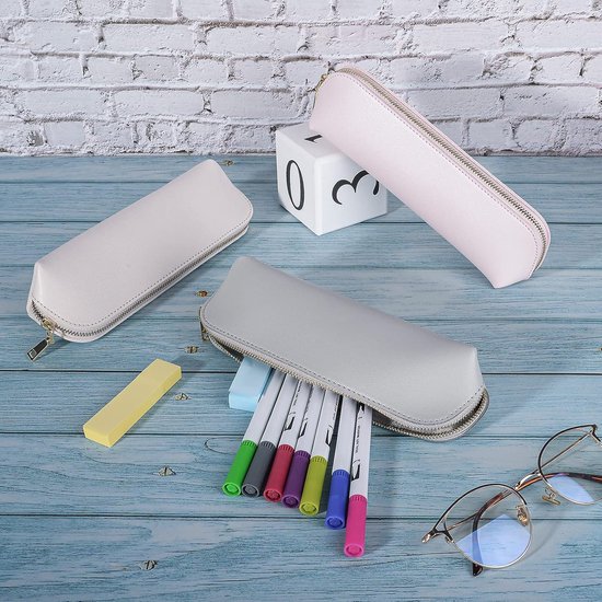 Pennenetui, PU lederen etui kleine pennenzak met ritssluiting, roze, Small, mode — afbeelding 5