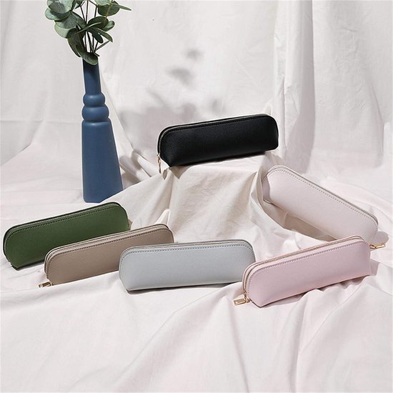 Pennenetui, PU lederen etui kleine pennenzak met ritssluiting, roze, Small, mode — afbeelding 4