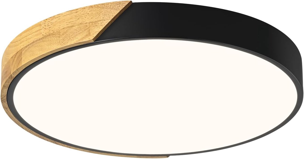 Plafondlamp LED, plafondlamp woonkamer 36W, zwarte lampen hout 40cm, LED plafondlamp plafond voor woonkamer slaapkamer keuken hal 4000K