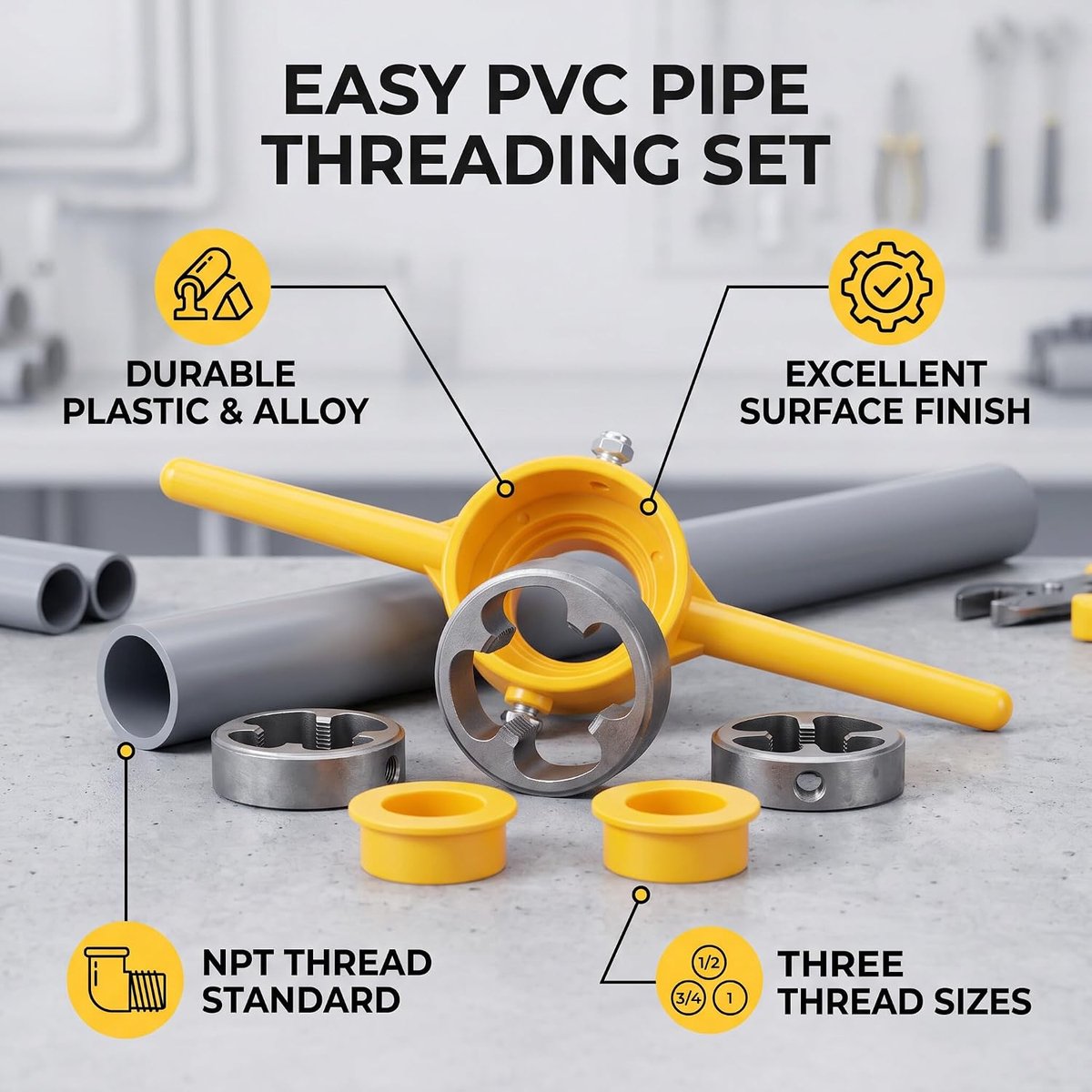 Draad vormen Pipe Punch Set, Draad Vormen PVC Threading Tool Maker Pijp NPT Ronde Die Set Pijp Threader Sanitair Handgereedschap