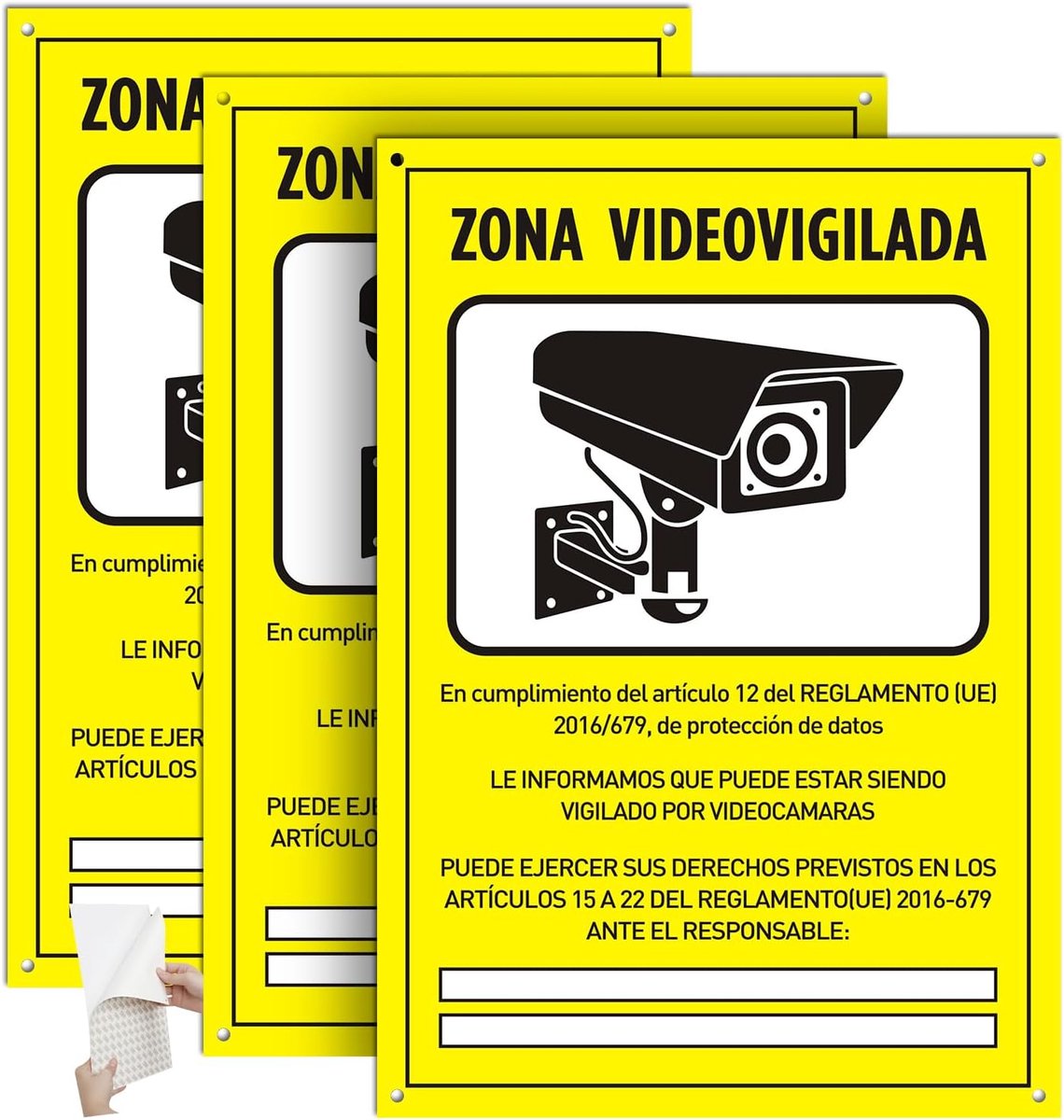 Videobewakingsplaat, 30 x 21 cm, videobewakingsplaatsen, videobewaking voor binnen en buiten, pvc, met zelfklevende en voorgeboorde gaten (3)