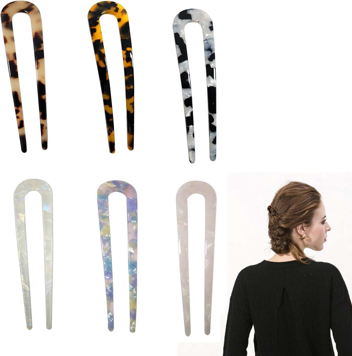 6 Stuks 2 Prong Chignon Pins, Haar Pin Vork Sticks, Franse Stijl Haar Stok, Gebruikt voor Dames Broodje, Vintage Haarspelden, Haar Modellering Accessoires (Breed)