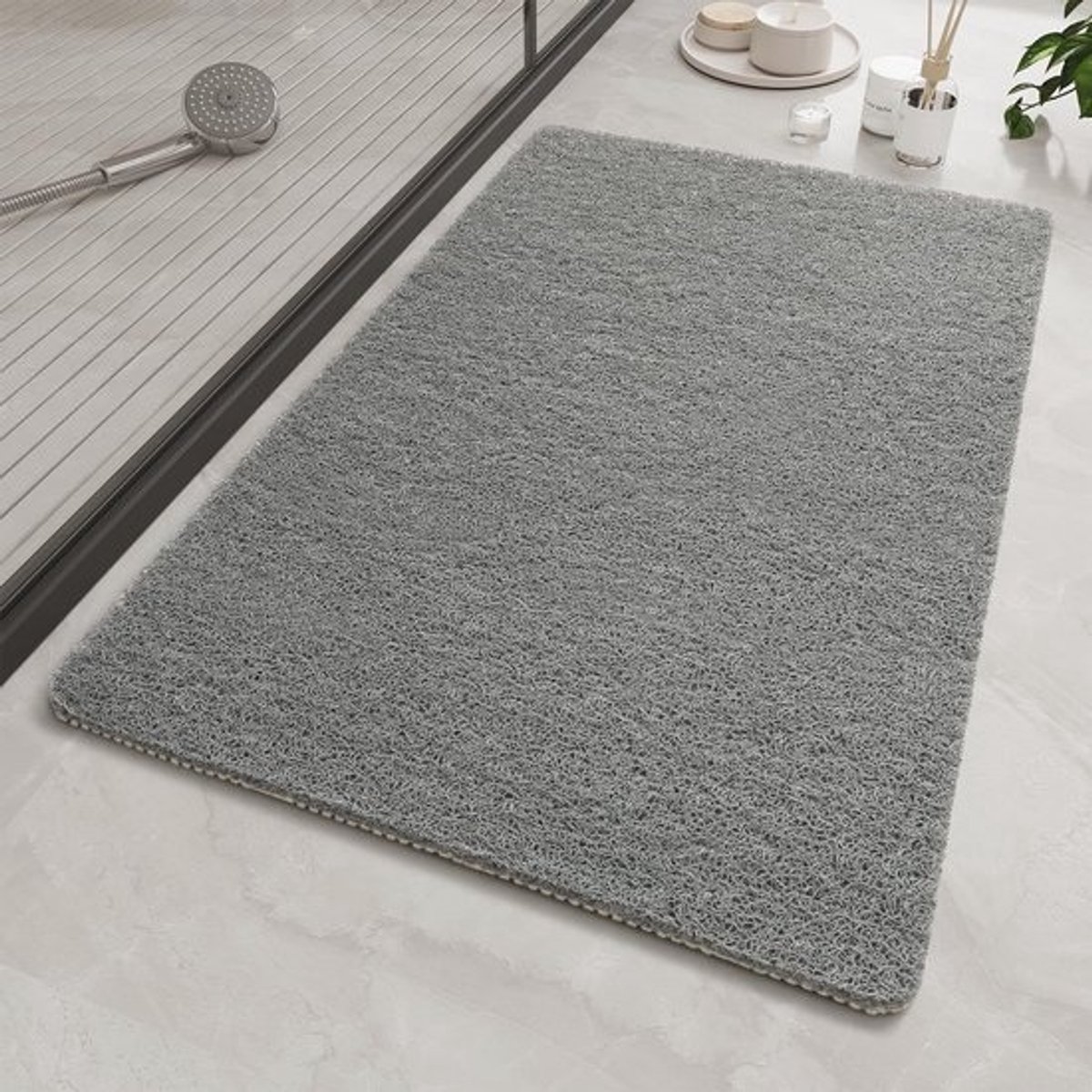 Antislip Loofah Douchemat voor Binnendouche - Zacht Getextureerd en Anti-Schimmel PVC Badmat 40x100cm - Grijs