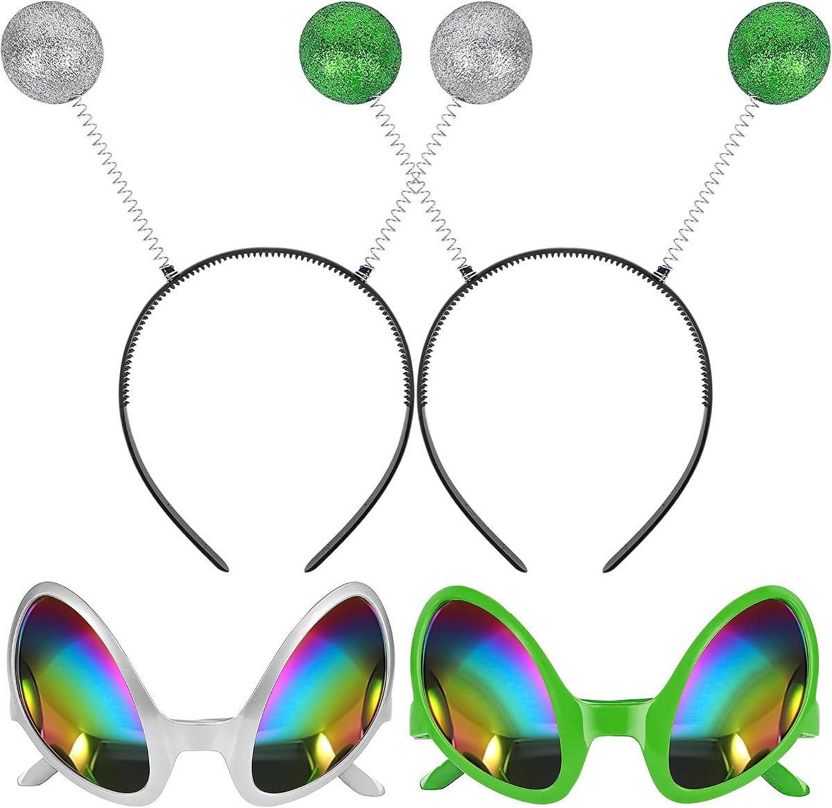4 stuksbuitenaardse hoofdband, bril, accessoires, antenne, kostuum vrouwen Halloween, hoofdboppers voor kinderen en volwassenen voor Halloween
