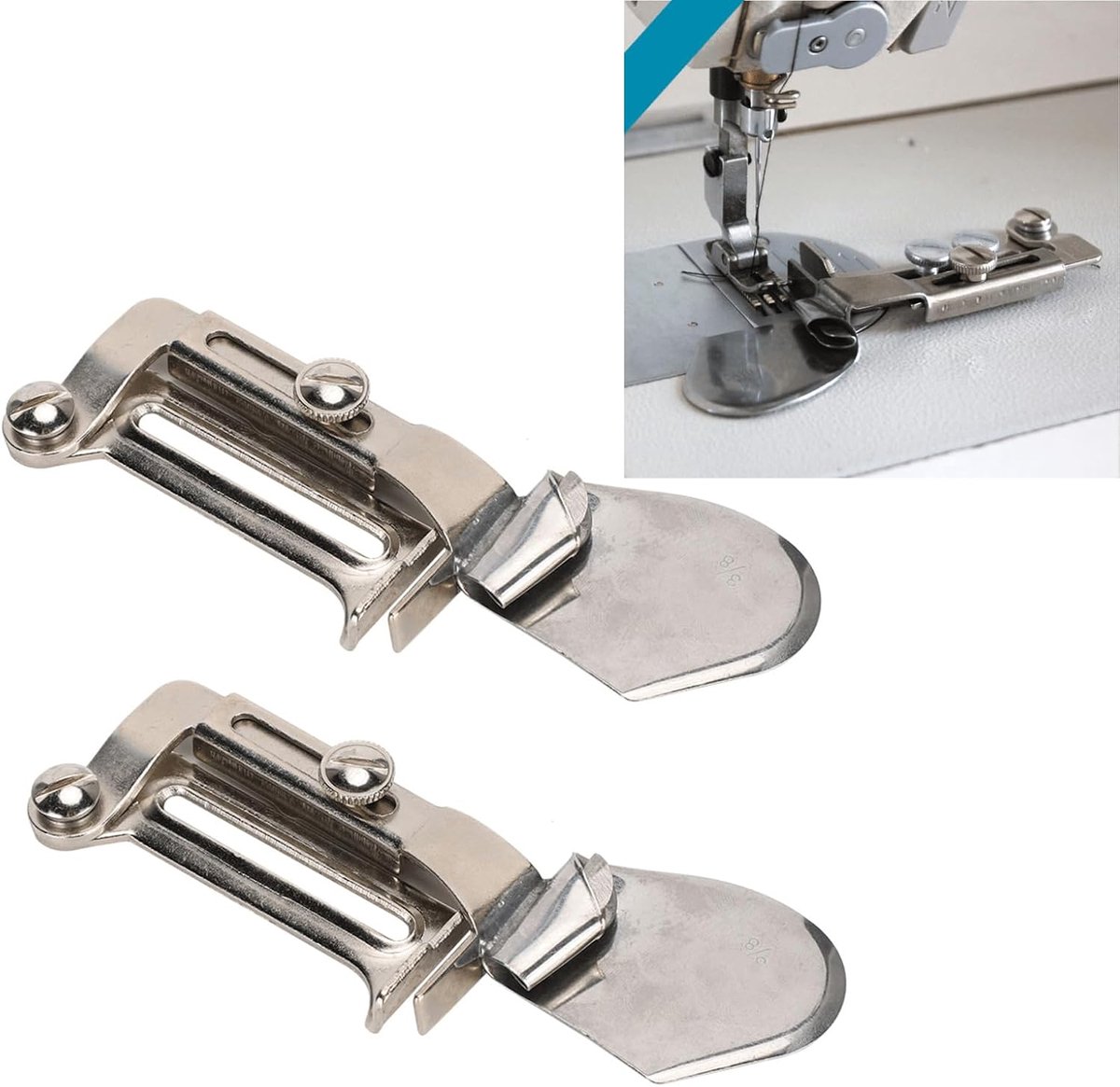 2 stuks naaimachinenbinders, roestvrij staal, platte naad, verstelbare rolzoomvoet, dubbele stiksteek, naaimachinebinding (A11 pull tube 3/8 (1 cm))