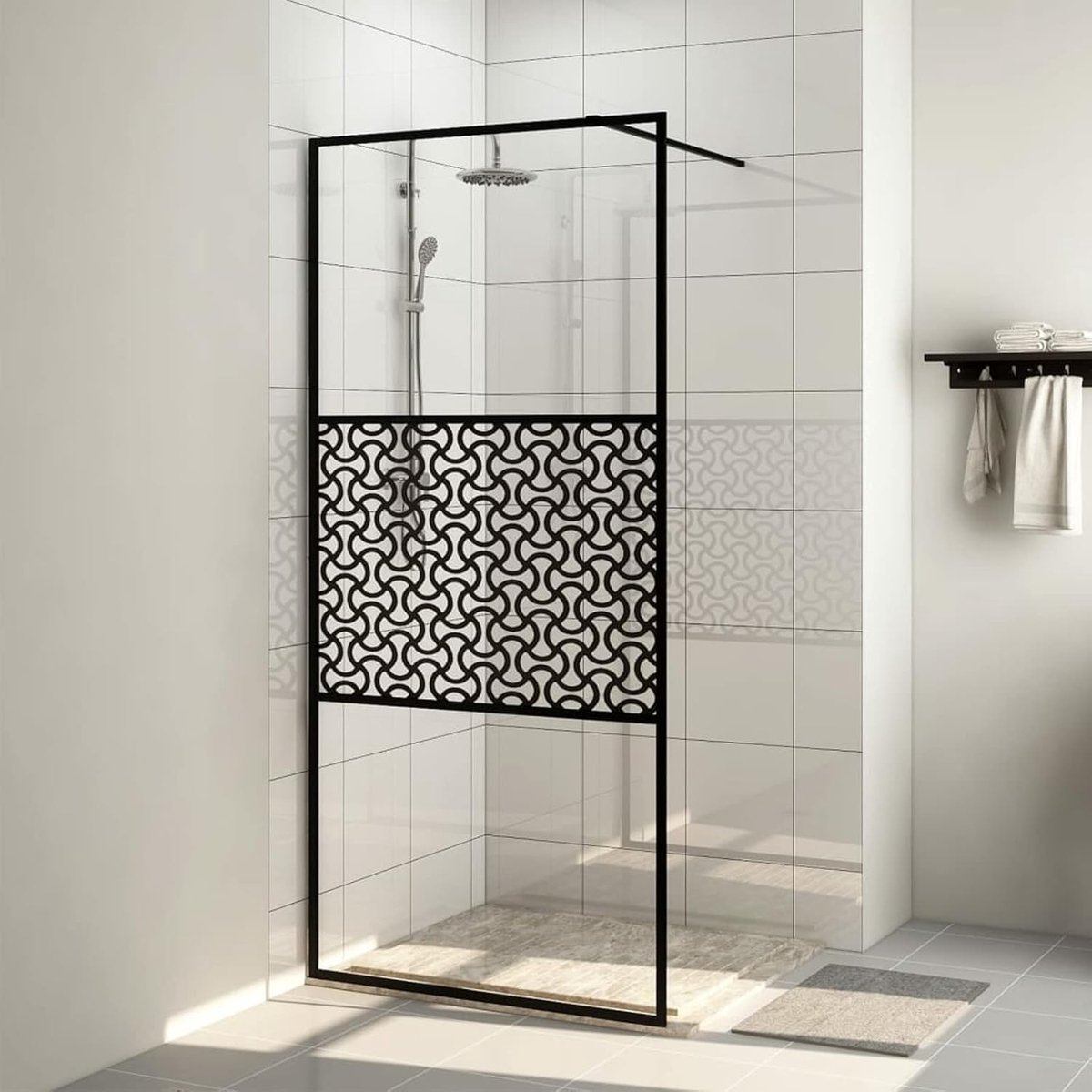 Douchecabine voor douchecabine, douchedeur, badkamer, toegankelijk, ESG-glas, transparant en zwart, 100 x 195 cm