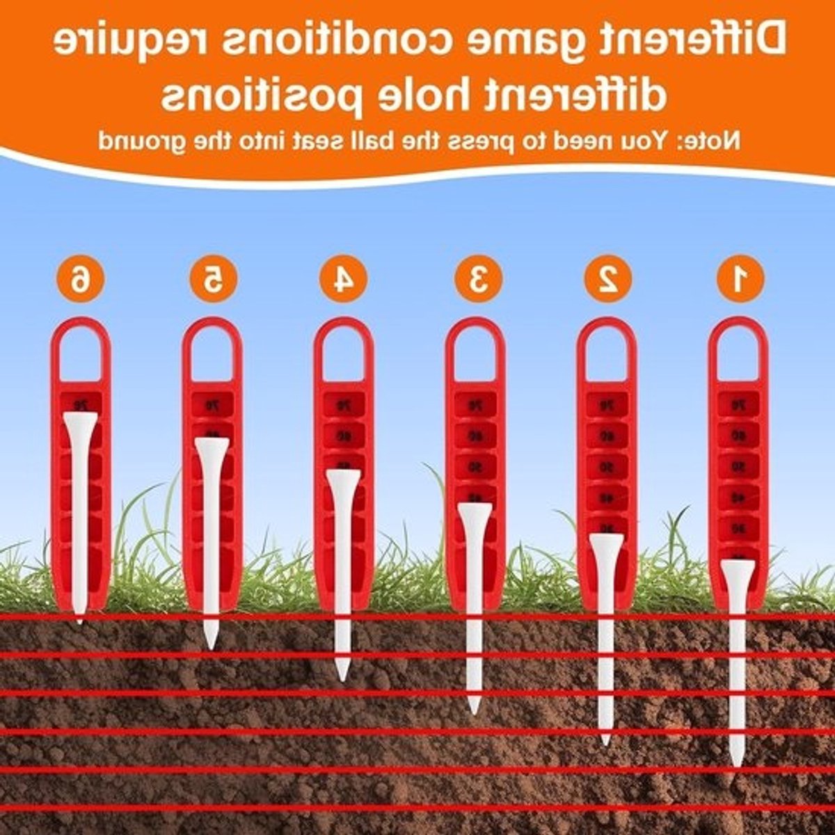 Golf Tee Hoogteversteller met 6 Instellingen voor Consistente Swings, Precisie en Comfort tijdens het Golfen (Rood, Wit)