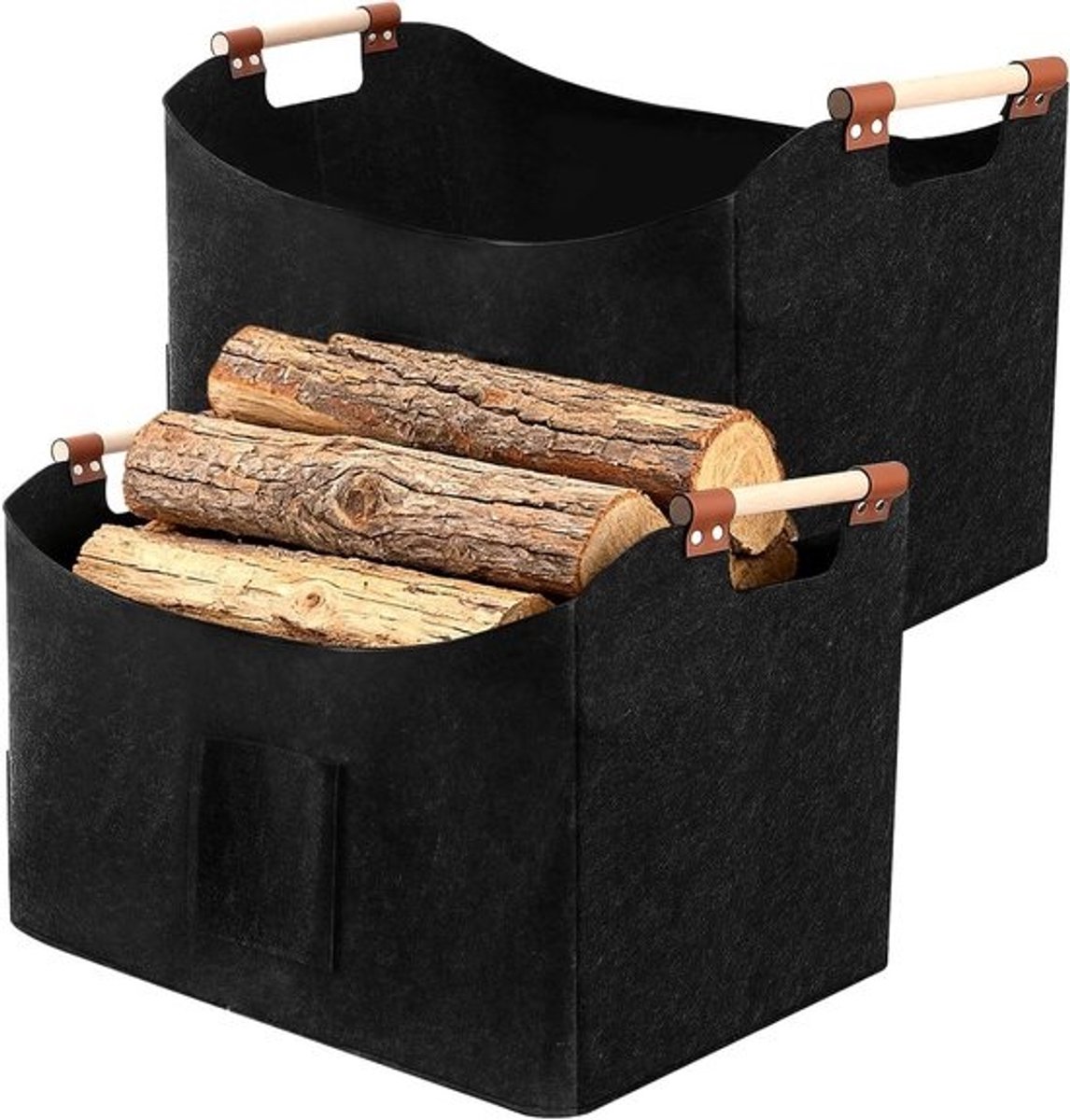 Set van 2 houten manden voor houtopslag - 60 x 40 x 40 cm - Donkergrijs