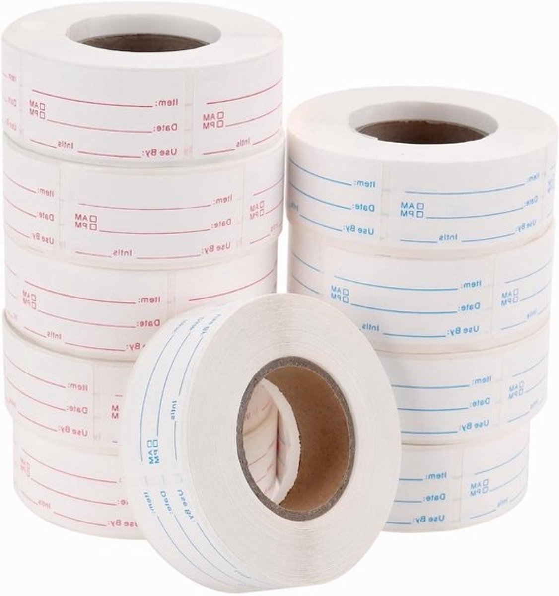 10 Rollen 5000 Verwijderbare Voedselstickers - Diepvrieslabels voor Voedselcontainers en Potten, Rood en Blauw, Perfect voor Organisatie en Labeling