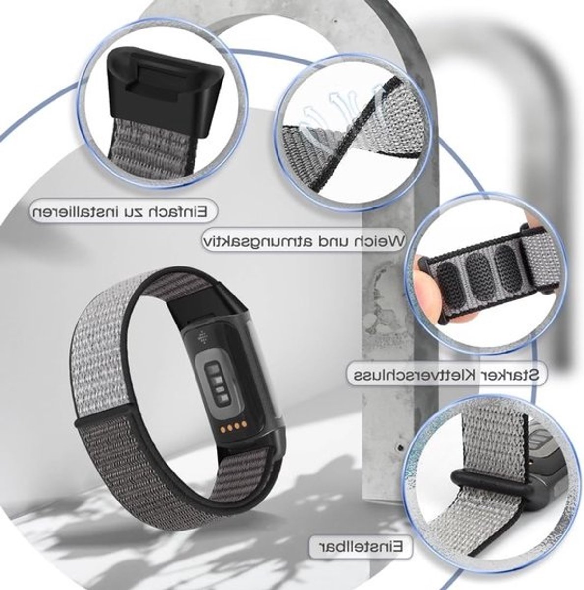 Verstelbare en Ademende Nylon Sportband voor Fitbit Charge 5 - Vervangband voor Fitness Tracker voor Dames en Heren thumbnail 2