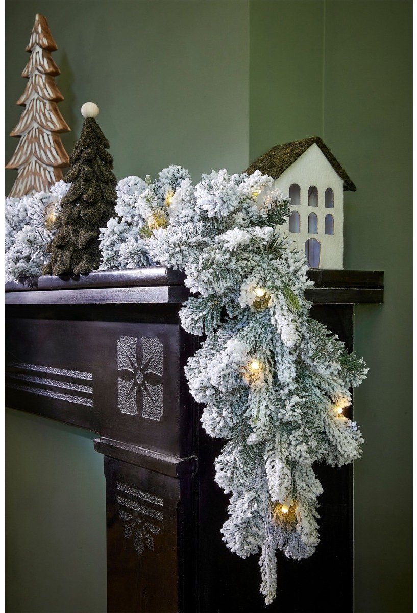 Black Box Trees Glendon Guirlande met Verlichting - Kerstguirlande met Sneeuw L270 cm - Kerst Decoratie met Lampjes - Frosted – foto 4