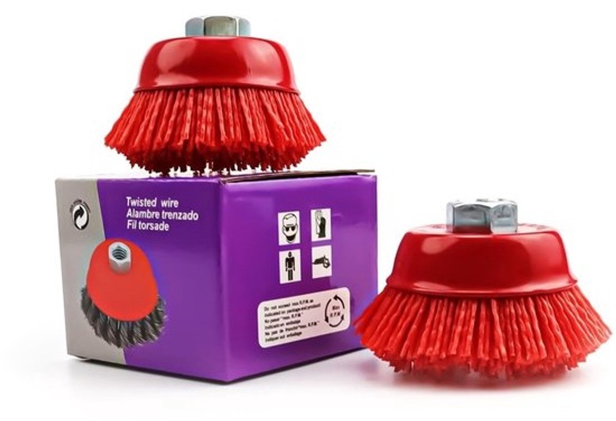 Dailygoods - Nylon boorborstels - Nylon borstels - Voor ontbramen en verwijderen van lak - Rood - Voor het reinigen van vuil - Ideaal voor metaal en niet-metaal - 2 stuks