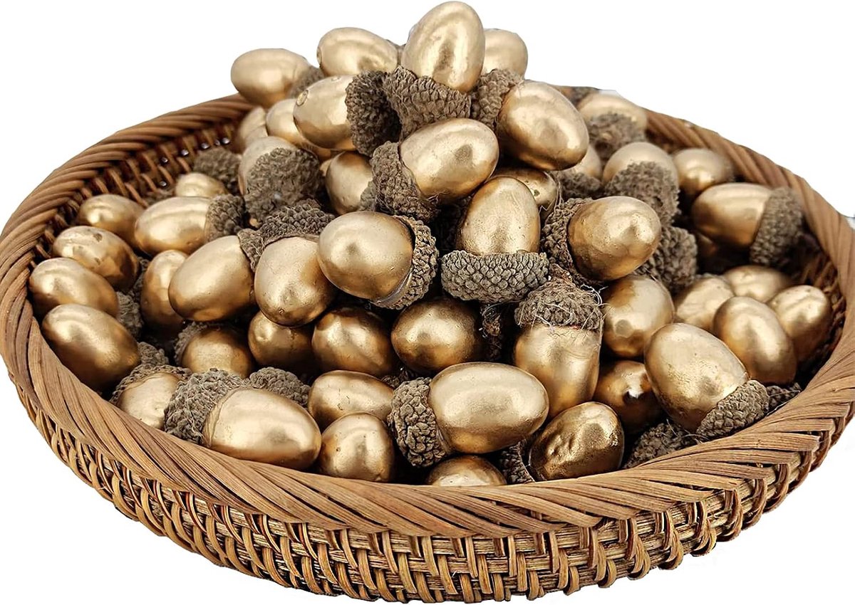 50pcs kunstmatige eikel decoraties, herfst decor, eikels voor eekhoorns, gouden met natuurlijke eikel dop geschikt voor Kerstmis Thanksgiving Wedding en andere tafeldecoraties