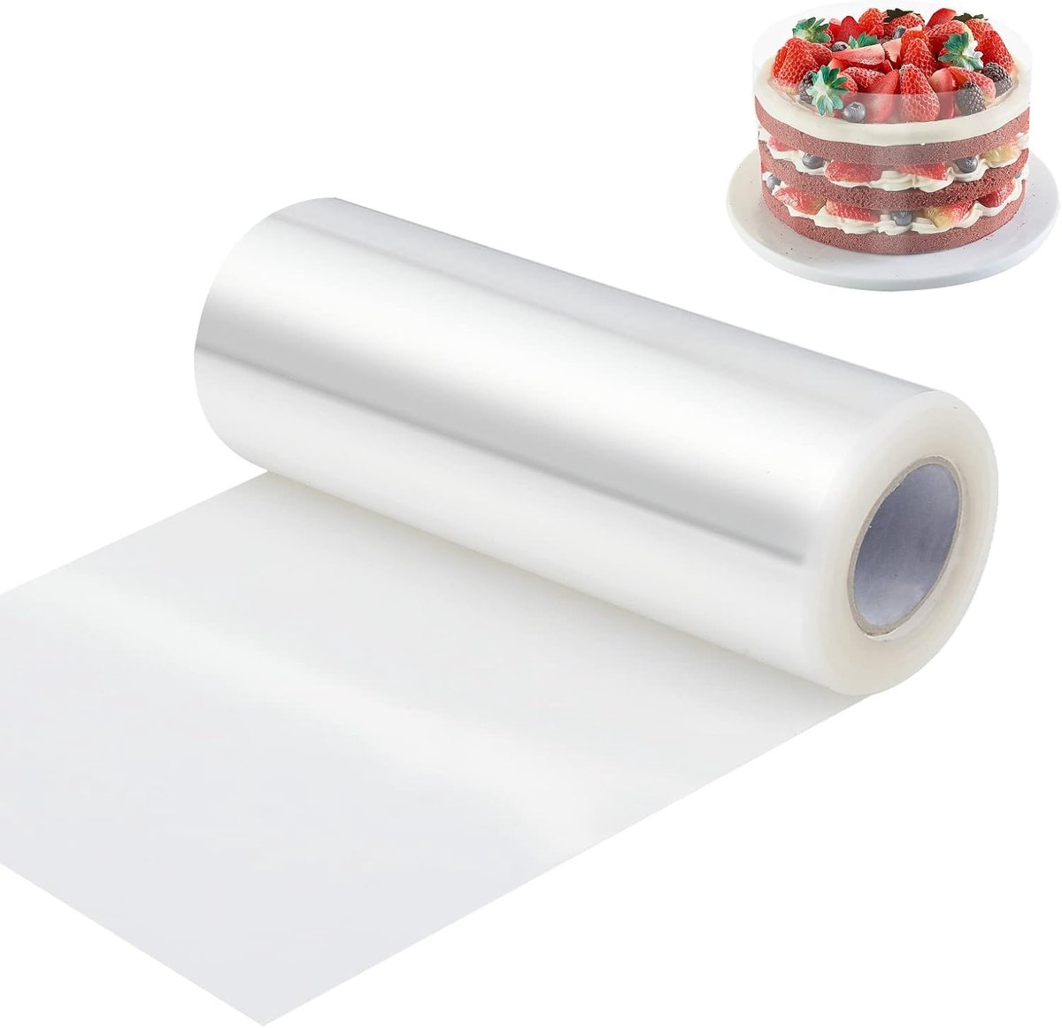 Shine Taartrandfolie herbruikbaar, acetaatfolie 12 cm hoog x 10 m, transparante rol taarthalsbanden voor taartdecoratie, chocolade, mousse, dessertringen