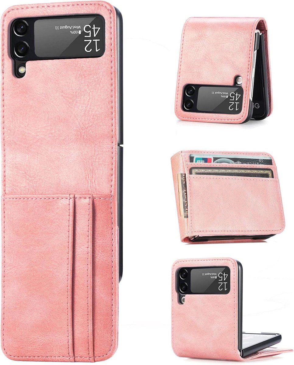 betterfon Hoes voor Samsung Galaxy Z Flip 3 5G - telefoonhoes Galaxy Z Flip3 5G, flip case klaphoes, beschermhoes met kaartenvakjes voor Samsung Z Flip 3 5G, roze