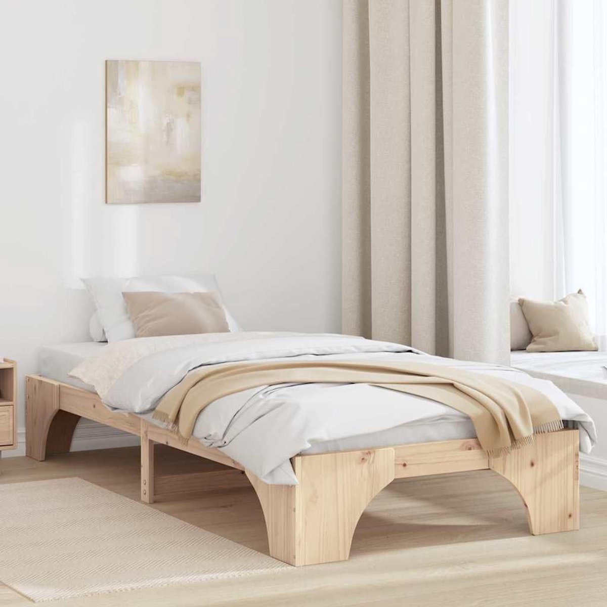 Grenenhouten modern bedframe strak design naturel 90x200 cm