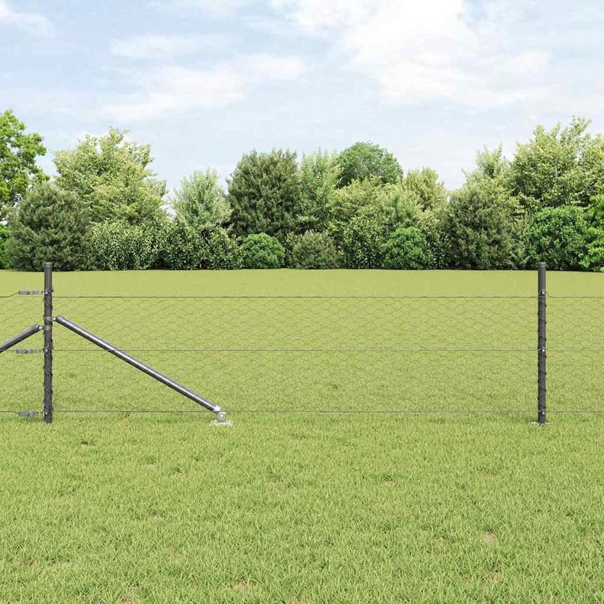 Zeshoekhek grijs 0,4 x 50 m staal, hekpalen met punt 13 stuks Ø 32 mm 60 cm verzinkt staal, tuinhekken draadomheining voor hekken, groentebedden, kippenren weideperceel, 3353257