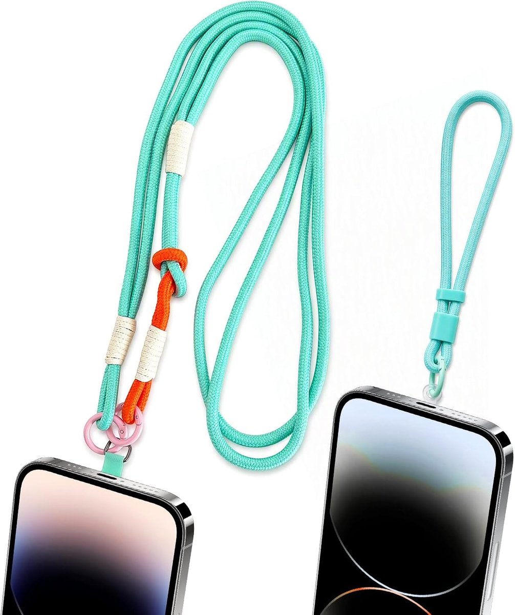 Halsband, 2 stuks, verstelbare nekband en korte armband van polyester, robuust, voor alle smartphones zonder boren, groen