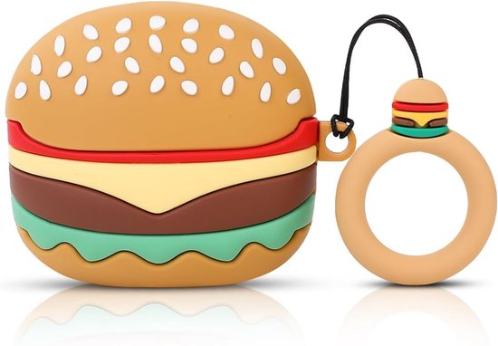 Hoesje voor Samsung Galaxy Buds 3 en voor Galaxy Buds 3 Pro oordopjes met karabijnhaak, siliconen opladen, schokbestendige beschermhoes met cartoon-ontwerp voor man, vrouw, tiener (hamburger) — afbeelding 2